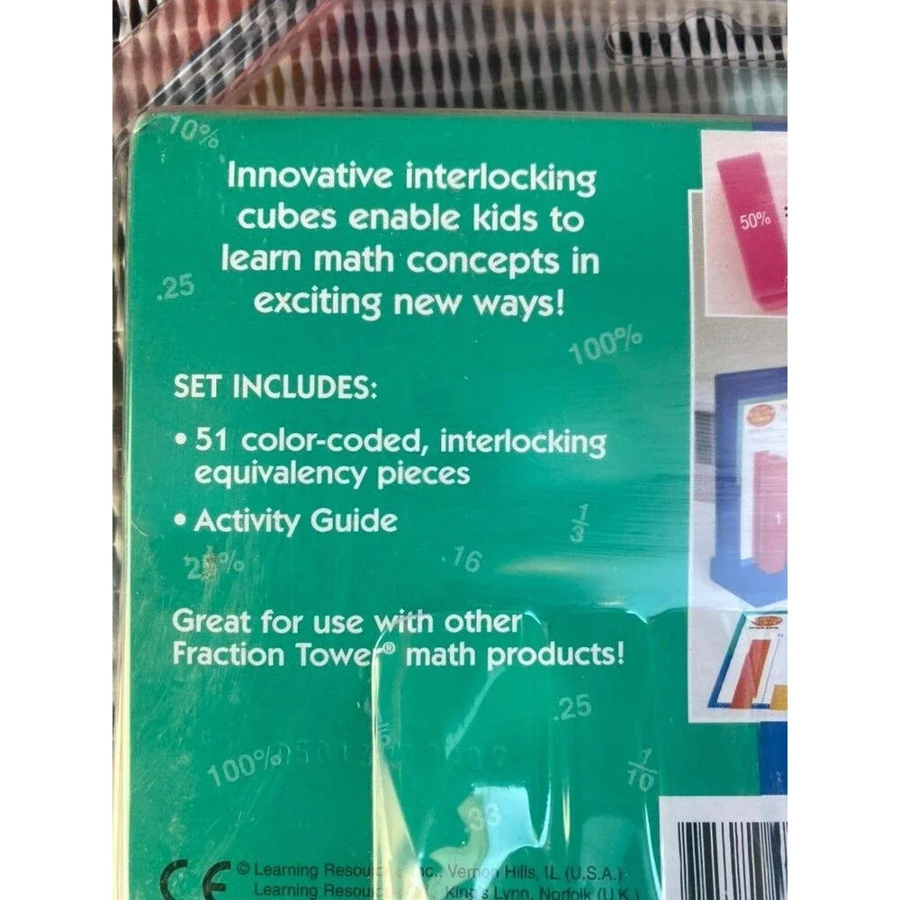 Learning Resources Fraction Tower Equivalency Percent Tower Cubes -Colors- New!